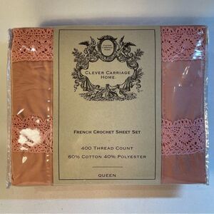 Clever carriage French crochet queen sateen sheets set in rose nib brand new
